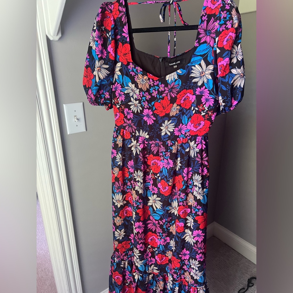 Sugar Multicolor Floral Dress with Puff Sleeves